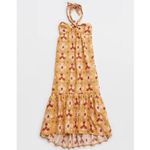 Aerie NWT  High Low Halter Maxi Sundress Mustard Yellow Batik Linen Size M Photo 0