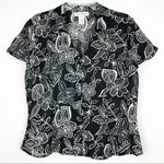 Rena Rowan  Floral Black/White Button Down Blouse Photo 0