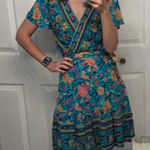 Zesica Floral Wrap Dress Short Sleeve Midi Boho‎ Festival Size Small Colorful Blue Size M Photo 0