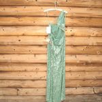 Mac Duggal NWT SEQUINED ONE SHOULDER DRAPED LACE UP GOWN 5687 Green Size 14 Photo 9