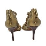 Tory Burch Constance Gold Strappy Sandal Braided Leather Stacked Wood Heel 7.5 M Photo 4