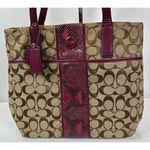 Coach Y2k  Signature Python Stripe Tote Bag Raspberry Photo 1