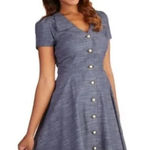 Modcloth Bea & Dot  Field Day Tie Back Dress Chambray Navy Button-Down Large Photo 0
