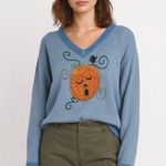 Vintage Halloween Sequin Jack O Lantern Pumpkin Coastal Grandma Sweater Blue Size XL Photo 2