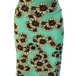 LuLaRoe Cassie Aqua Sunflower Crepe Stretch Pencil Skirt Size Small Photo 0