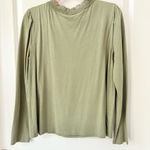 Loft  Olive Green Ruffle Lace Neck Top NWT Small Photo 2