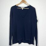 autumn cashmere  Navy Perforated Stretch Crepe Knit Top Large Photo 0