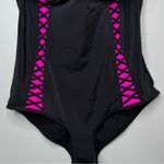 Torrid  Neon Pink & Black Lattice Push Up One Piece Swimsuit Size 2 Photo 3