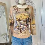 Vintage Early 2000's Nostalgia Christmas Sequin Graphic Print Long Sleeve L Tan Size L Photo 1