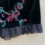 Vintage New Old Stock Carole Little Velvet Skirt 12 Embroidered Black Photo 3