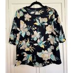 Ann Taylor navy floral short sleeve blouse sml Photo 1