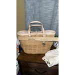 Brighton  Straw Wicker Tote‎ Bag Purse Heart Charm Beige Leather Trim Photo 3