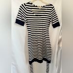 Banana Republic Navy and White Striped Short Sleeve Dress with Tie Waist In XXS Blue Photo 4