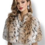 EXPRESS  Faux Fur Capelet Burgundy Satin Lining Brooch Enclosure Glam Evening New Photo 0