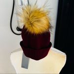 Nordstrom Faux Fur Cashmere Pompom Beanie, Burgundy, 100% Cashmere, NWT Photo 8
