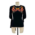 Karen Millen Karen‎ Millen Embellished Puff-Sleeve Sweater Black Floral Size Medium Photo 2