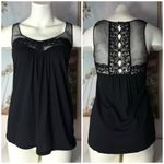 Rebecca Taylor  Black Lace Scoop Neck Ruched Racerback Sleeveless Top XS 2 Photo 1