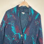 Vintage mohair Oriana Made In Italy Abstract Blue Knit Cardigan Sweater Small Photo 2