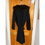 Mary McFadden Collection Black Lambswool Faux Fur Collar Belted Cardigan Coat 1X Photo 3