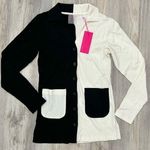 Terez NWT  Ribbed Button Cardigan Sweater Black White Split Colorblock Size XS Photo 0