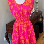 Colorful Festive Neon Pink Orange Flirty Mini Dress Photo 0