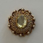 Florenza Glorious Vintage Pendant W Tiny Pearls & A Large Yellow Rhinestone Photo 7