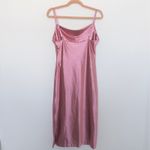 Y2K Womens Slip Dress Size S Pink Satin Cowl Neck Midi Coquette Minimalist Party Photo 4