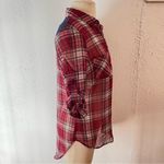 Xhilaration  Sheer Pink Plaid Rolled Tab Long Sleeve Button Down Collared Shirt Photo 1