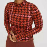 Aerie NWOT Offline by  Black Red/Pink Houndstooth Long Sleeve Mock Neck Photo 0
