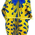 Vibrant African Print Yellow and Blue Long Sleeve Dress with Collared Beading Size M Photo 5