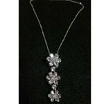 Silver Toned Necklace Three Tiered Flower/Floral Shaped Clear Rhinestone 16" Photo 1
