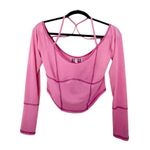 Urban Outfitters  Pink Round Hem Strappy Long Sleeve Stretch Top Size Large Photo 0