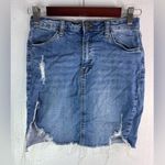 Wax Jean S Raw Hem Distressed Blue Denim Mini Skirt Photo 0