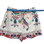 ZARA Linen Print Shorts Boho Pom Pom Drawstring Waist Casual Summer XS Photo 4