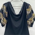 Free People  Rock With It Black Embroidered Off the‎ Shoulder Pullover Top Sz M Photo 2