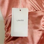 NWT LINJOU Rose Pink Satin/Silk Sweetheart Corset Ruched Wrap Bodycon Dress | L Size L Photo 12
