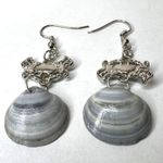 Handmade Dangle Earrings Genuine Handcrafted Seashell Crab Shades of Blue Gray Coastal Photo 1