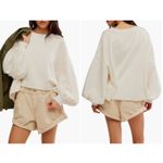 Free People  Trish Sweatshirt Cotton Cropped Balloon Sleeve White Size‎ Medium Photo 1