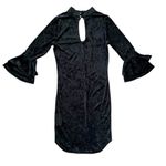1990s Black Crushed Velvet Collar Keyhole Bell Sleeve Bodycon Sheath Mini Dress Size XS Photo 3