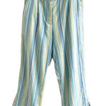 Norm Thompson Linen Blend Wide Leg Striped Cropped Pants Size 14 Beachy Green Photo 0