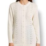 Vintage 90s Off White Knit Cardigan Sweater Crochet Diamond Pattern Long Sleeve Size L Photo 0