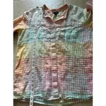 Lands' End Top Womens XL Pastel Plaid Linen Casual Preppy Coastal Career Photo 7