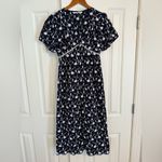 ZARA Flower Navy Blue Embroidered Midi Dress Size Medium Photo 2