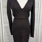 Windsor  Cutout Mini Dress V Neck Long Sleeve Bodycon Black/Copper Shimmer-M Photo 0