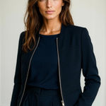 Escada Navy Classic Minimalist Stretchy Contemporary Blazer With Zipper Medium Blue Photo 0