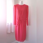 Vintage ‘90s Ursula of Switzerland Coral Rouched Waist Long Sleeve Midi Dress Pink Size 8 Photo 1