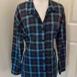 Pam & Gela  Blue Tartan Belted Flannel Button Down Shirt Photo 3
