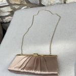 Jessica McClintock  gold satin clutch purse with Gold Chain 10x4 Photo 1