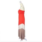 Love Culture  Orange & Tan Chevron Color Block Strapless Maxi Summer Dress Medium Photo 2