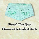 Women’s Mint Green Rhinestone Embroidered Shorts Blue Size 26 Photo 1